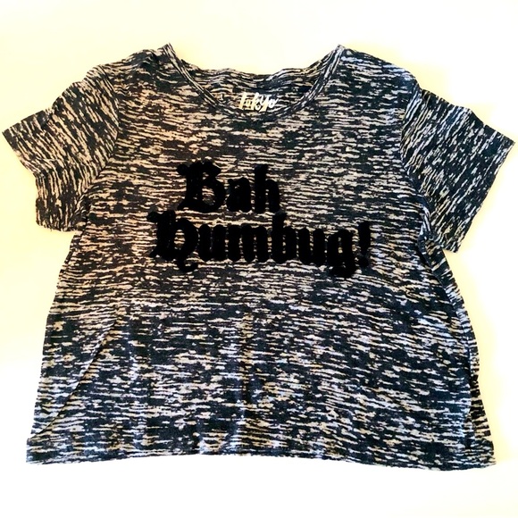 Tokyo Darling Short Sleeve Crop Top “Bah Humbug” Fuzzy Letters Women’s S T-shirt - Picture 1 of 6
